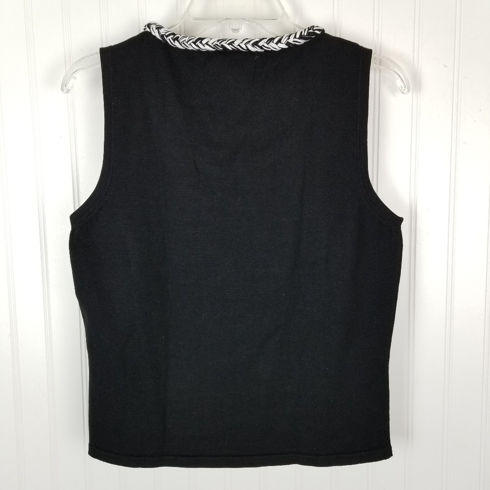 Carlisle Silk Sleeveless Sweater Top Womens Large Black Braided Neckline Stretch - Picture 2 of 7